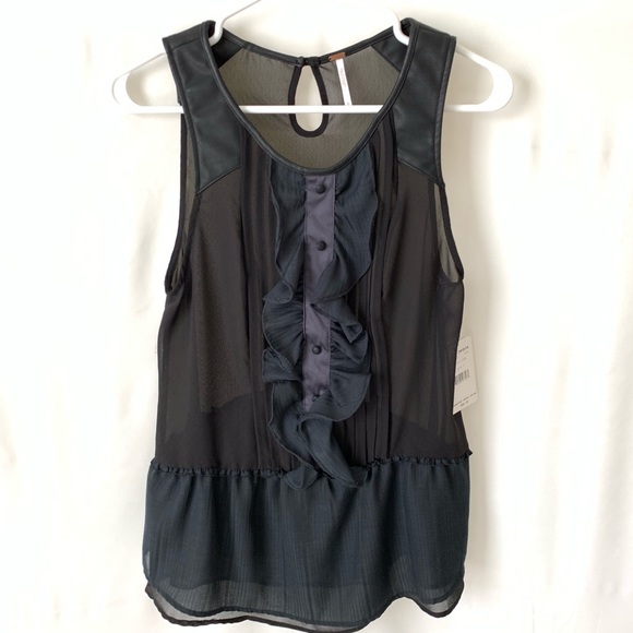 Free People Tops - Free People Black Faux leather pullover top size S